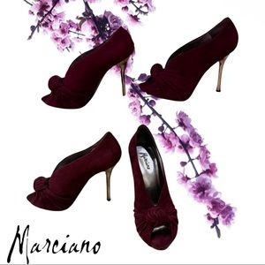 Sexy silhouette burgundy maroon knotted open toe pumps stiletto heels